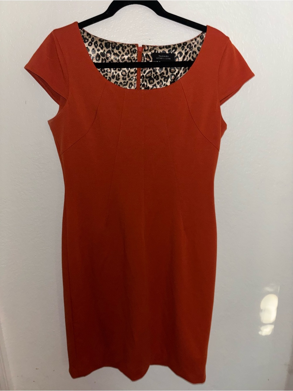 Tahari ASL Cap-Sleeve Scoop Neck Office Dress in Rust